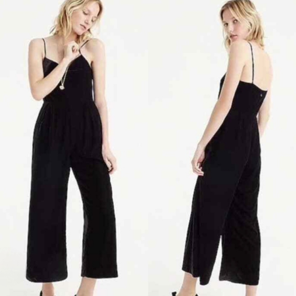 J. Crew Black Cropped Velvet Jumpsuit Black Womens Size 0